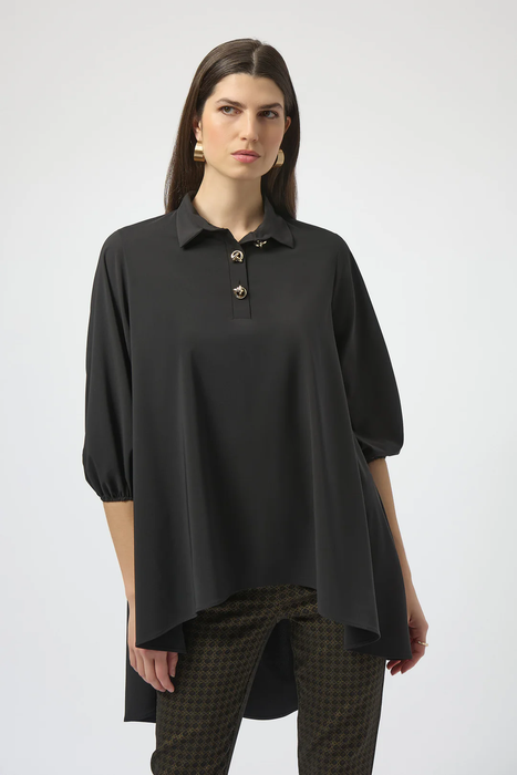 Joseph Ribkoff 254066 Black Collared Hi-Low 3/4 Sleeve Top