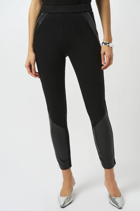 Joseph Ribkoff 253078 Black Color Block Leatherette Pull-On Legging Style Pants