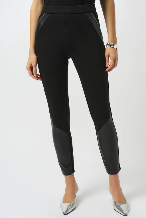 Joseph Ribkoff 253078 Black Color Block Leatherette Pull-On Legging Style Pants