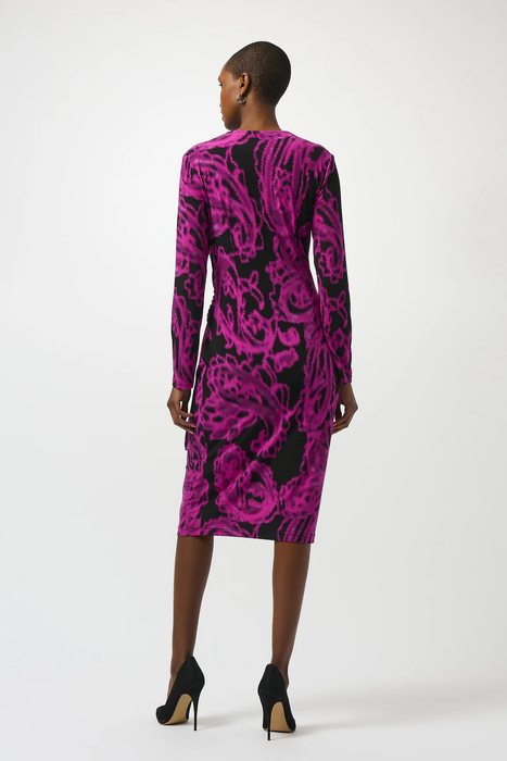 Joseph Ribkoff Black/Cosmos Paisley Print Faux Wrap Sheath Dress 253282