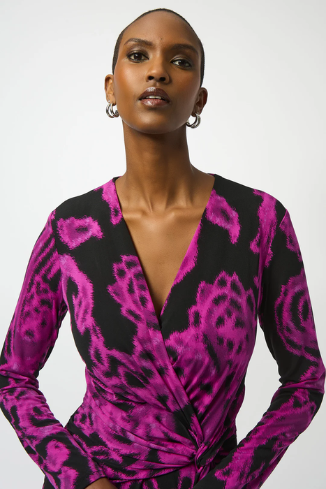 Joseph Ribkoff Black/Cosmos Paisley Print Faux Wrap Sheath Dress 253282