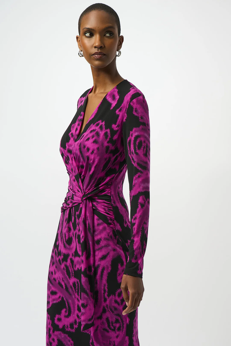 Joseph Ribkoff Black/Cosmos Paisley Print Faux Wrap Sheath Dress 253282