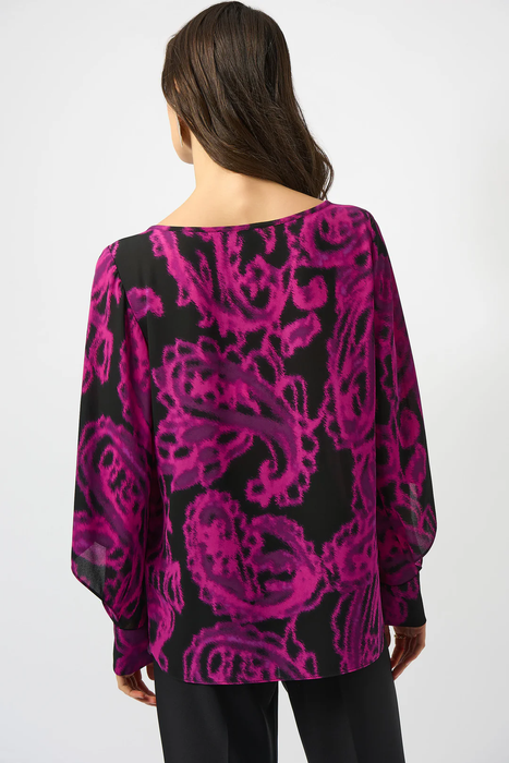 Joseph Ribkoff Black/Cosmos Paisley Print Georgette Long Sleeves Top 253086