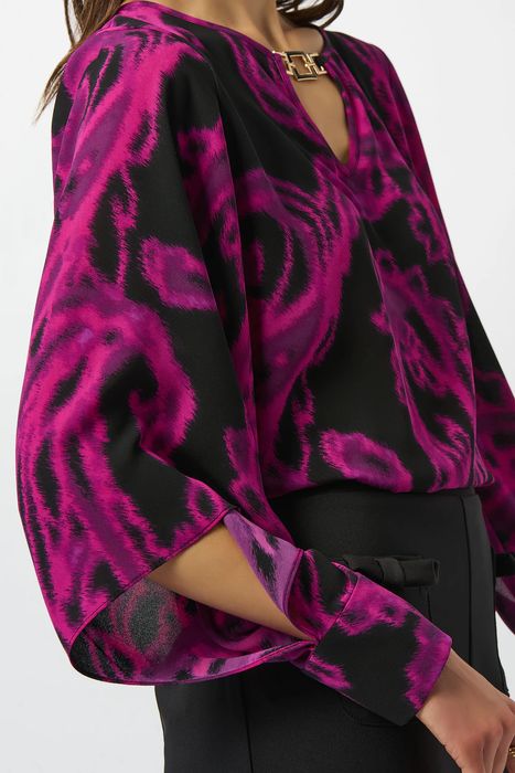 Joseph Ribkoff Black/Cosmos Paisley Print Georgette Long Sleeves Top 253086