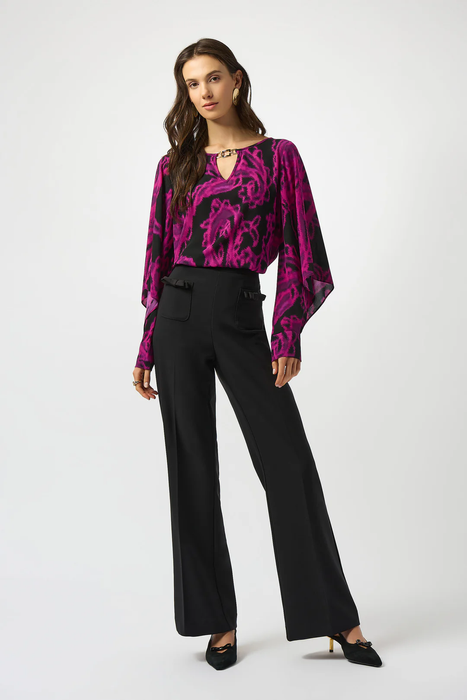 Joseph Ribkoff Black/Cosmos Paisley Print Georgette Long Sleeves Top 253086