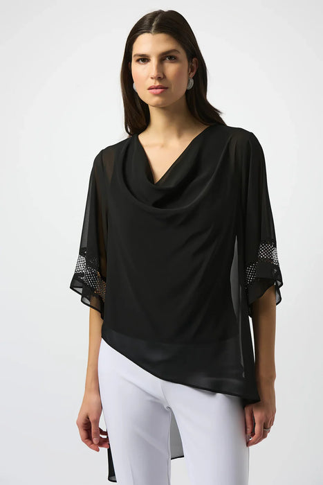 Joseph Ribkoff Style 251740 Black Cowl Neck Asymmetric Layered Top