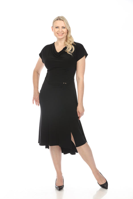Black Cowl Neck Midi Fit & Flare Dress | Joseph Ribkoff AfterRetail Black Cowl Neck Midi Fit & Flare Dress | Joseph Ribkoff AfterRetail