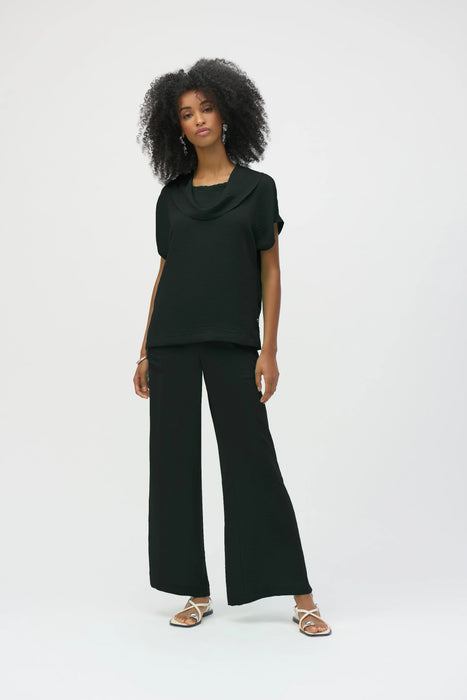 Joseph Ribkoff Style 252055 Black Cowl Neck Short Sleeve Gauze Top