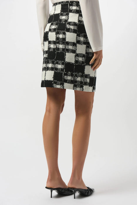 Joseph Ribkoff Black/Cream Checkered Jacquard Mini Pencil Skirt 253146