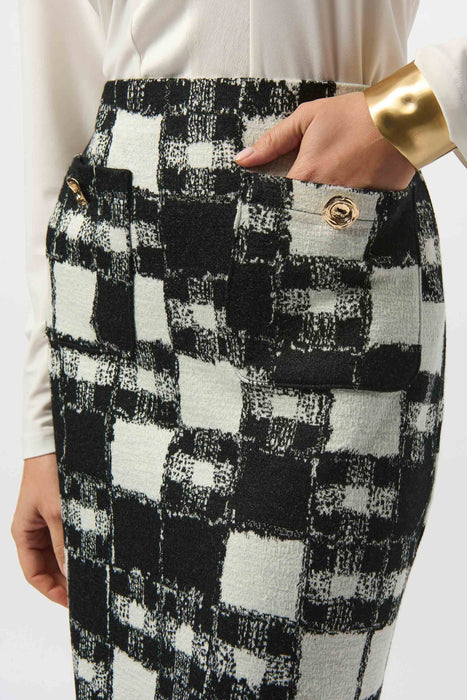 Joseph Ribkoff Black/Cream Checkered Jacquard Mini Pencil Skirt 253146