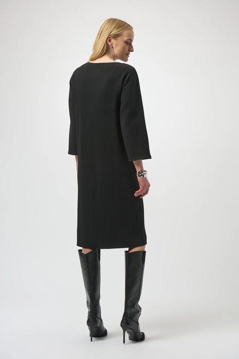 Joseph Ribkoff Black Crew Neck 3/4 Sleeves Pleated Dress 254214