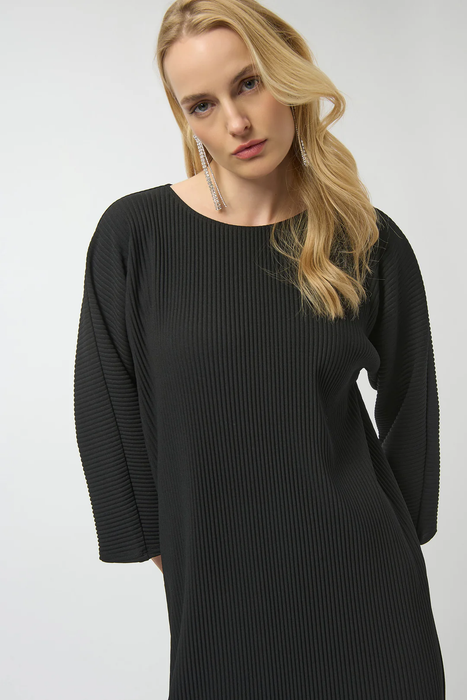 Joseph Ribkoff Black Crew Neck 3/4 Sleeves Pleated Dress 254214