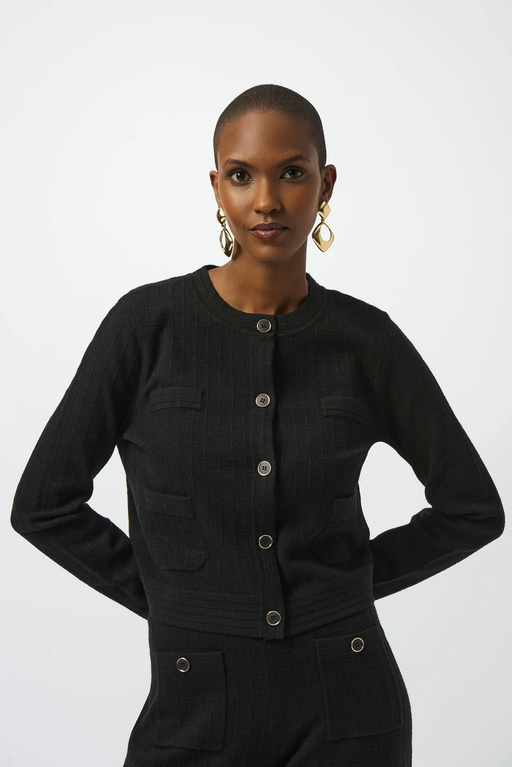 Joseph Ribkoff 253983 Black Crew Neck Font Button Jacket