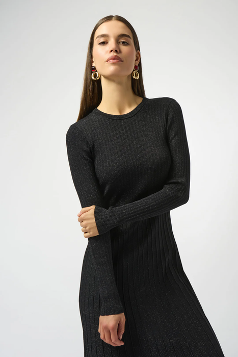 Joseph Ribkoff Black Crew Neck Long Sleeve Fit and Flare Dress 253987