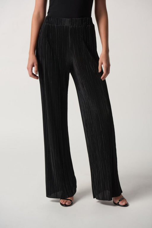 Joseph Ribkoff Style 233166 Black Crinkled Pleats Pull On Wide Leg Pants
