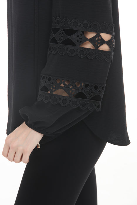 Joseph Ribkoff Black Cutout Puff Sleeves Tunic Top 262183