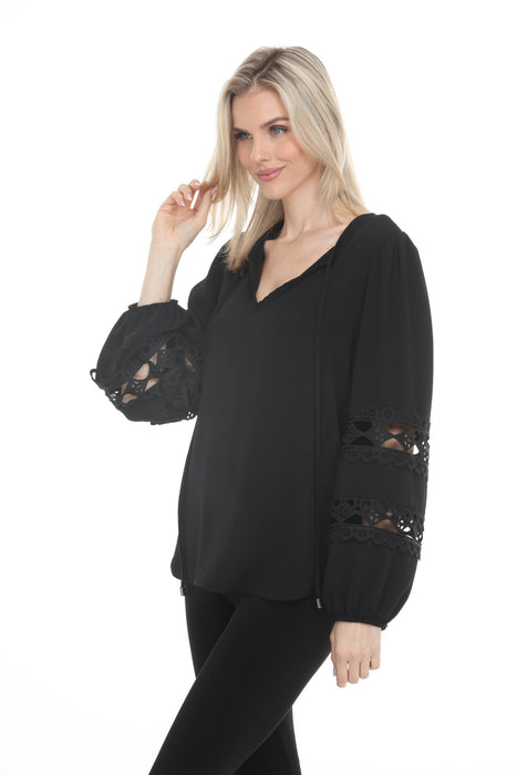 Joseph Ribkoff Black Cutout Puff Sleeves Tunic Top 262183