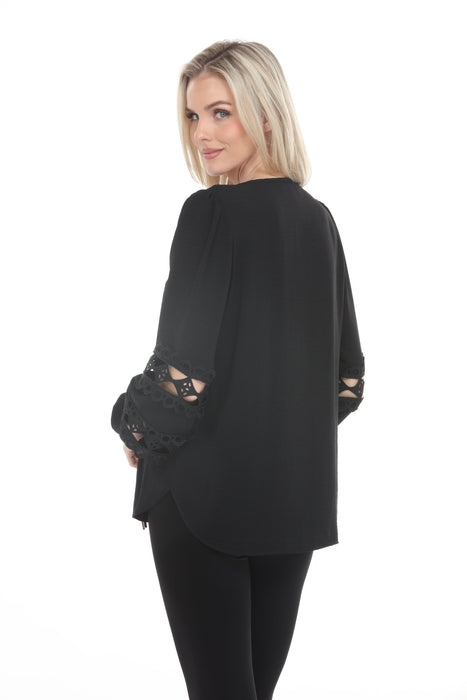 Joseph Ribkoff Black Cutout Puff Sleeves Tunic Top 262183