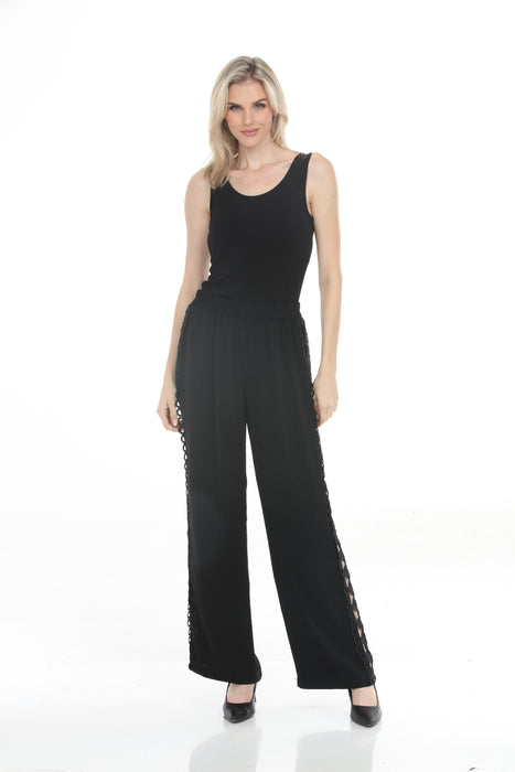 Joseph Ribkoff Black Crochet-Trim Wide-Leg Pants 262184