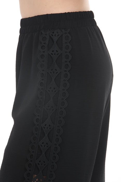 Joseph Ribkoff Black Crochet-Trim Wide-Leg Pants 262184