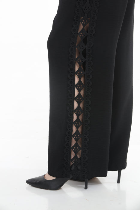 Joseph Ribkoff Black Crochet-Trim Wide-Leg Pants 262184