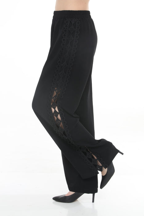 Joseph Ribkoff Black Crochet-Trim Wide-Leg Pants 262184