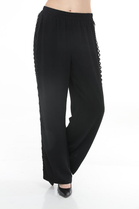 Joseph Ribkoff Black Crochet-Trim Wide-Leg Pants 262184