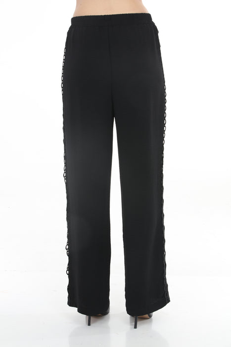 Joseph Ribkoff Black Crochet-Trim Wide-Leg Pants 262184