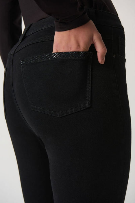 Joseph Ribkoff Black Denim Embellished Frayed Slim Ankle Jeans 233929