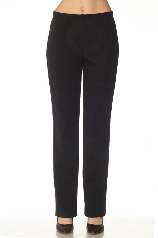 Black slim straight trouser pant with 3D dots and pull on elastic waistband from Joseph Ribkoff