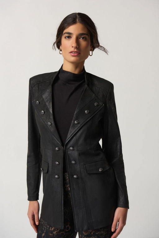 Joseph Ribkoff Style 233944 Black Double-Breasted Faux Suede Moto Jacket