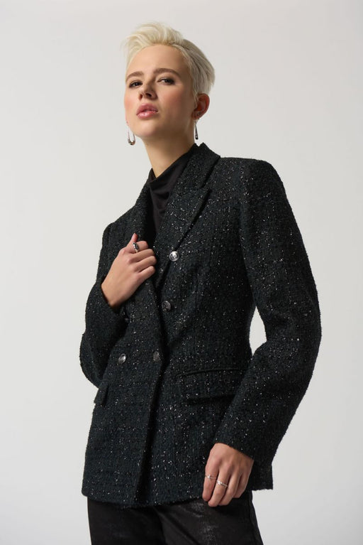 Joseph Ribkoff Style 233971 Black Double-Breasted Tweed Blazer Jacket