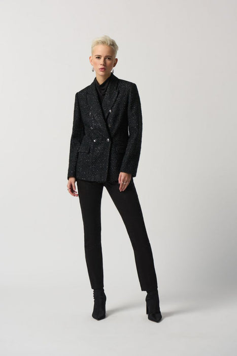Joseph Ribkoff Black Double-Breasted Tweed Blazer Jacket 233971