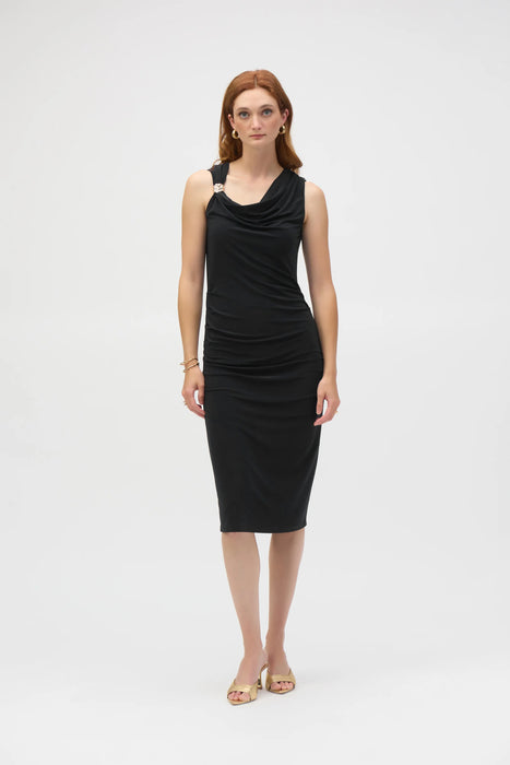 Joseph Ribkoff Style 252188 Black Draped Neck Sleeveless Sheath Dress