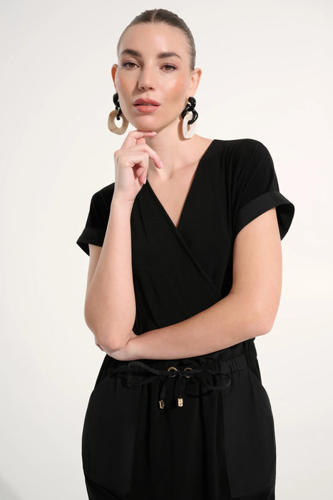 Joseph Ribkoff Black Drawstring Waist Straight Wrap Dress 262630