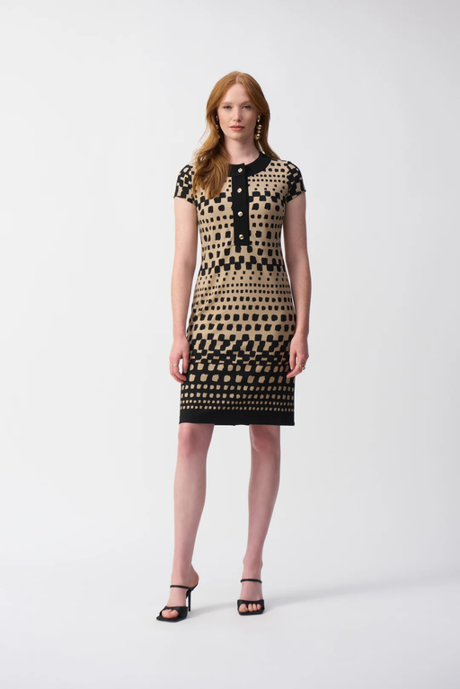Joseph Ribkoff 251207 Black/Dune Geometric Print Short Sleeve Shift Dress