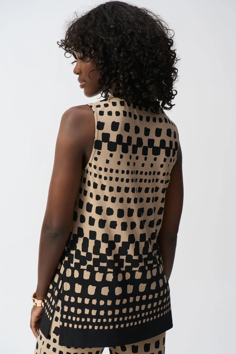 Joseph Ribkoff Black/Dune Polka Dot Print Crew Neck Sleeveless Tunic Top 251193