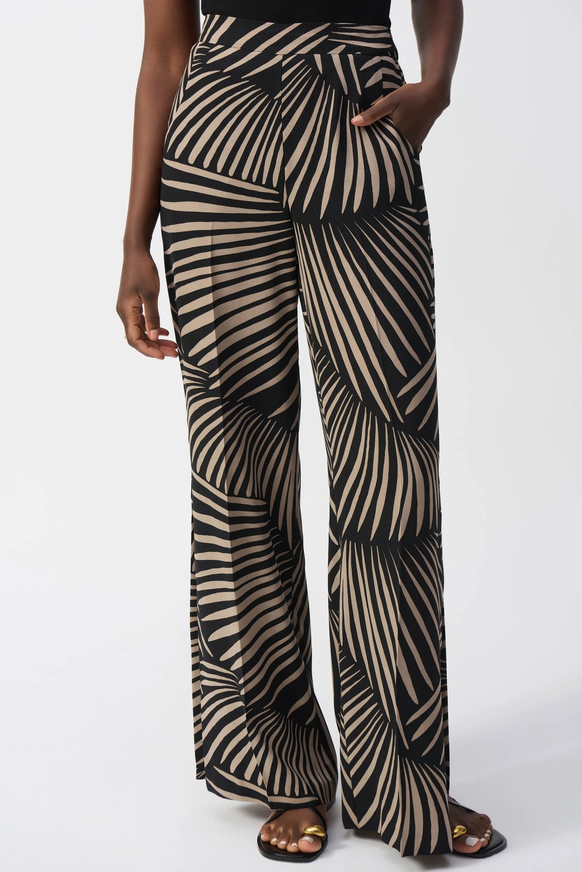 Buy Joseph Ribkoff Black/Dune Tropical Print Side Slit Pants
