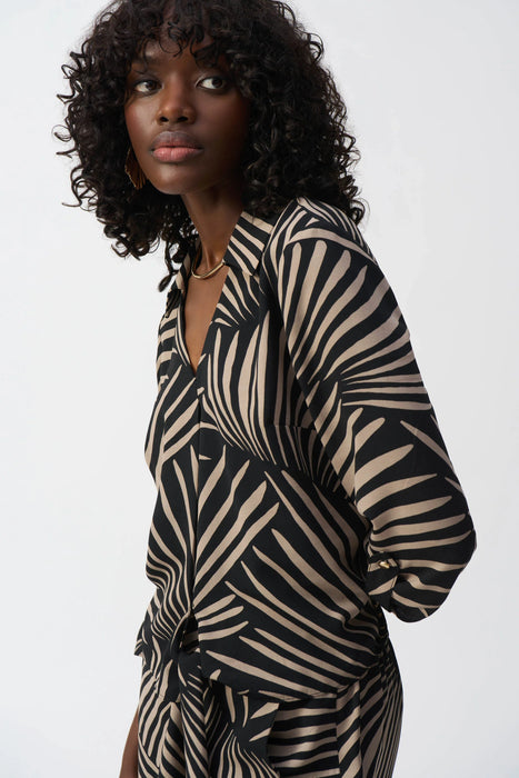 Joseph Ribkoff Black/Dune Tropical Print Tie Front Top 251083