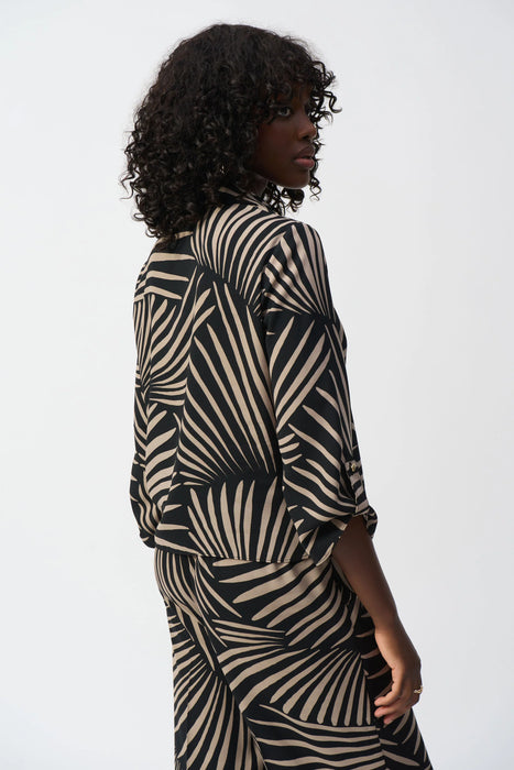 Joseph Ribkoff Black/Dune Tropical Print Tie Front Top 251083