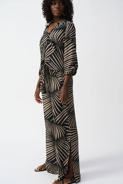 Joseph Ribkoff Black/Dune Tropical Print Tie Front Top 251083