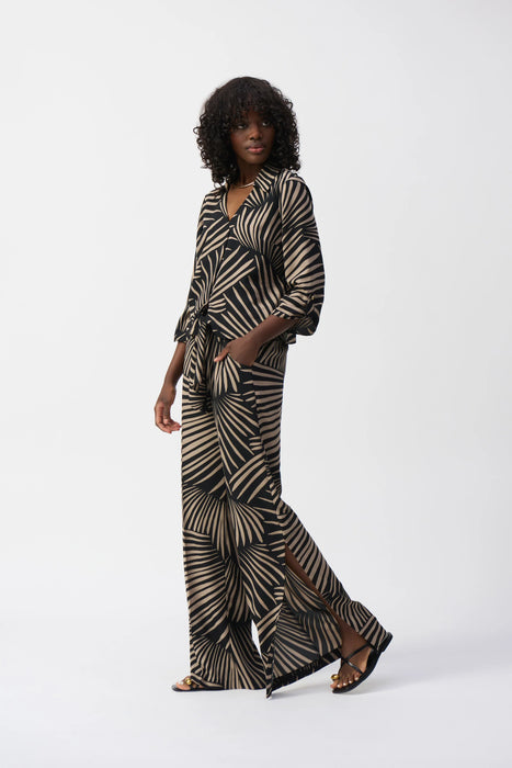 Joseph Ribkoff Black/Dune Tropical Print Tie Front Top 251083