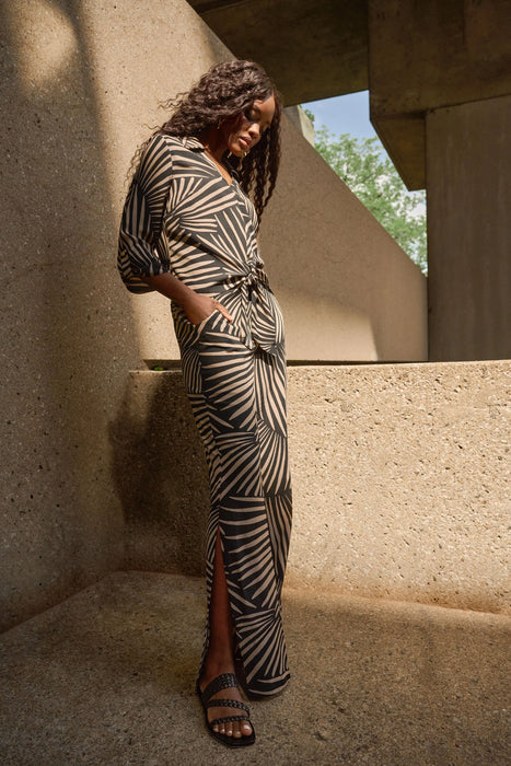 Joseph Ribkoff Black/Dune Tropical Print Tie Front Top 251083