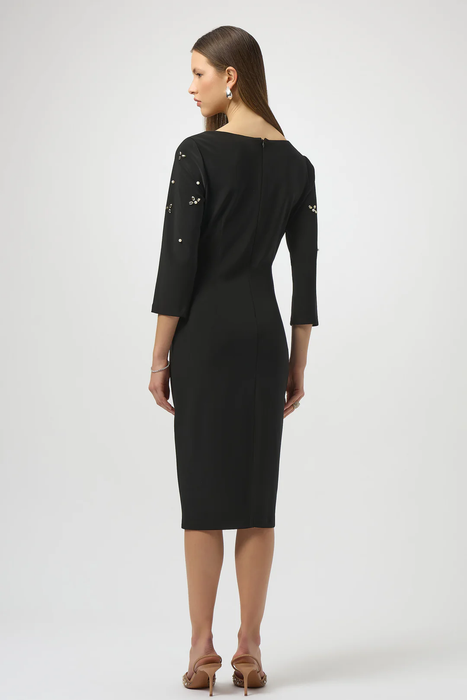 Joseph Ribkoff Black Embellished 3/4 Sleeves Sheath Dress 254007