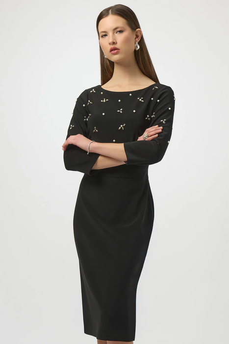 Joseph Ribkoff Black Embellished 3/4 Sleeves Sheath Dress 254007