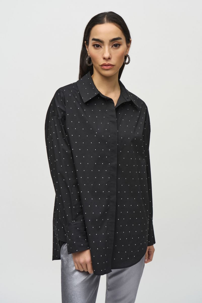 Black Ribbon Button-Down Blouse