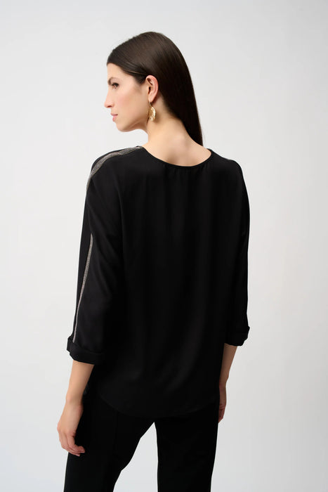 Joseph Ribkoff Embellished 3/4 Sleeves Lightweight Twill Top 253214