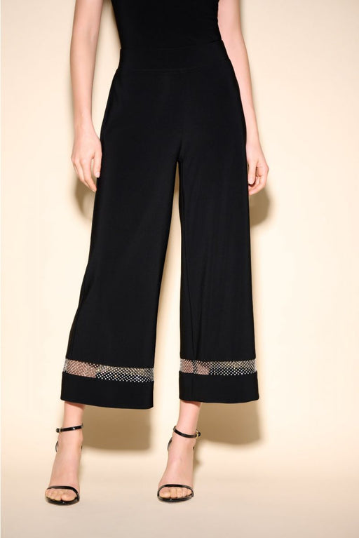 Joseph Ribkoff Style 233749 Black Embellished Mesh Insert Pull-On Culotte Pants