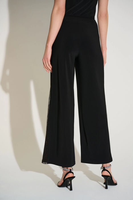 Joseph Ribkoff Black Embellished Mesh Insert Wide Leg Pants 253729