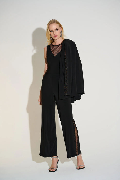 Joseph Ribkoff Black Embellished Mesh Insert Wide Leg Pants 253729
